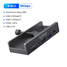 (6-i-1 10Gbps BK)USB 3.2 10Gbps Hub 6-portars expansion höghastighetsöverföring med 15W Power SD TF-kort