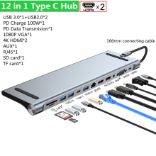 (12 i 1)11/12-i-1 Typ C Dock USB C Hub 3.0 Splitter Multiport Adapter 4K RJ45 SD/TF VGA HDMI-kompatibel