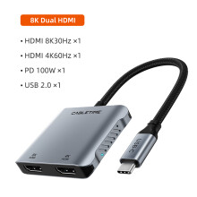 (8K Dual HDMI)CABLETIME USB C till HDMI Hub MST 4K 8K Typ C till Dual HDMI Adapter Splitter Multi Stream