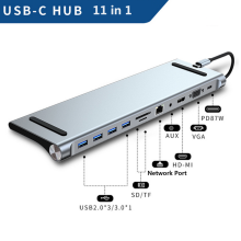 (USB C 11 IN 1) Typ C Dock USB Hub 3.0 Splitter Multiport Adapter 4K HDMI-kompatibel RJ45 SD/TF VGA