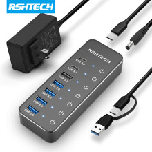 (EU-kontaktadapter)USB 3.2 Hub USB C Splitter-driven 10 Gbps Data Hub med individuella Touch On/Off-brytare