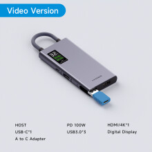 (Videoversion)Hagibis USB C Hub med LCD-skärm Typ C Multiport Adapter 4K HDMI-kompatibel 100W PD