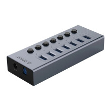 (Aluminium 7-portars KR) Powered USB Hub Splitter Socket med Multi USB 3.0 Port Slot Plug On-Off nyckelbrytare