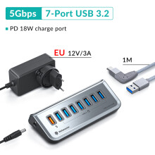 (5Gbps 1M EU-kontakt)HUB Snabbladdning 60W USB 3.2 Dockningsstation Höghastighets 7-portars multifunktions