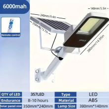 (6000mAh) 357LED Potente lampione solare da esterno 6500K IP65 Lampione stradale impermeabile 4000/3000mah