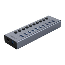 (Aluminium 10 portar KR) Drivd USB Hub Splitter Socket med Multi USB 3.0 Port Slot Plug On-Off nyckelbrytare