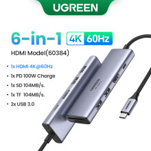 (6-i-1 4K60Hz)5 i 1 USB C Hub 4K HDMI USB HUB 100W Multiport Adapter kompatibel MacBook Pro/Air, iPad