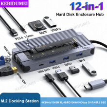(12-i-1 M.2 SSD)12-i-1 M.2 SSD-kapsling Dockningsstation USB C HUB TYP C till HDMI-adapter 4K60Hz 1000Mbps
