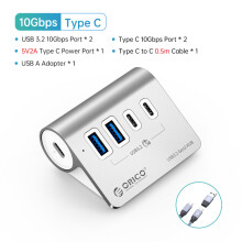 (USB Typ C 10Gbps)10GbpsHUB Aluminium SuperSpeed Powered PD60W Laddare Typ C splitter med nätadapter