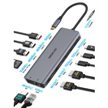 (13 i 1 uppgradering) 14 i 1 USB Hub Dockningsstation kompatibel MacBook Air/Pro iPad Thunderbolt Laptop