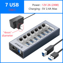 (7 USB- och EU-kontakt) Driv USB Hub Splitter-uttag med Multi USB 3.0-portsplats Plugg På-Av nyckelbrytare