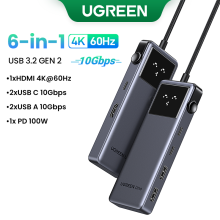 (6-i-1 4K60Hz)Uno USB C HUB 6-i-1 4K60Hz PD100W 10Gbps USB3.2 Splitter Adapter kompatibel Laptop Macbook