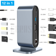 (12 I 1)CERASTES NYA USB C HUB Typ C till Multi 4KHD RJ45 VGA 4 USB 3.0 PD Power Adapter Dockningsstation