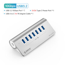 (7 Port USB 3.2 1M)10GbpsHUB Aluminium SuperSpeed Powered PD60W Laddare Typ C Splitter med nätadapter