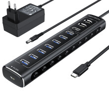 (USB C-kabel EU-kontakt)60W USB Hub 11 Portar Typ C Hubs med 10Gbps USB Data Port PD 20W Aluminium USB