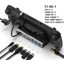 (11-i-1) Dockningsstation för ångdäck med fläkt 10-i-1 HDMI 2.0 4k@60hz Gigabit Ethernet Full Speed