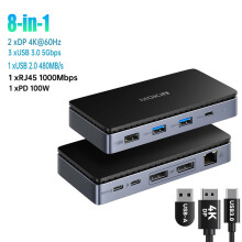 (8 in 1 B)USB C Dockningsstation 4K HDMI,USB3.1,DP,Ethernet,SD&TF,Audio,100W PD Adapter kompatibel MacBook/Dell/HP/Lenovo