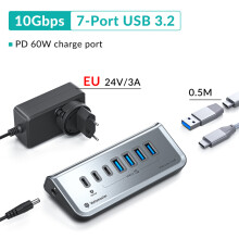 (10Gbps 60W 50CM)Multiport USB 3.2 HUB USB A Typ C Hub 7 Slot Dockningsstation PD18W 60W USB3.0 Snabb