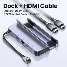 (6-i-1 HDMI-kabel 2m)Steam Deck Dock 4K60Hz 9 portar RJ45 PD100W USB C HUB kompatibel med Steam Deck