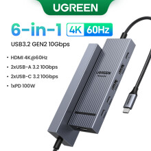 (6-i-1 4K 10 Gbps)Dubbel HDMI USB-C HUB 8K 4K HDMI-adapter 10 i 1 splitter med RJ45 USB3.0 PD 100W Dock