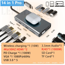 (14 I 1)CERASTES NYA USB C HUB Typ C till Multi 4KHD RJ45 VGA 4 USB 3.0 PD strömadapter Dockningsstation