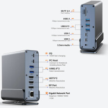 (15 IN 1)USB-C dockningsstation 15 portar Hub 10Gbps USB-C till HDMI 4K@60HZ PD100W RJ45 Audio kompatibel