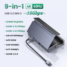 (9-i-1 4K60Hz Dock)Steam Deck Dock 4K60Hz 9 portar RJ45 PD100W USB C HUB kompatibel med Steam Deck