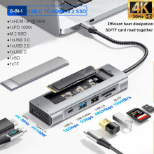 (8-i-1)8-i-1 USB-hubb med disklagring M.2 SSD USB Type-c till HDMI-kompatibel adapter Dockstation för