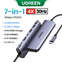 (7-i-1 HDMI 4K30Hz)USB HUB 4K60Hz HDMI Type-C till RJ45 5Gbps USB3.0 PD100W SD&TF Dock-kompatibel bärbar