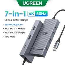 (2HDMI 7-i-1 10G)Dubbel HDMI USB-C HUB 8K 4K HDMI-adapter 10 i 1 splitter med RJ45 USB3.0 PD 100W Dock