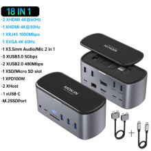 (18 i 1 A(3HDMI VGA))USB C dockningsstation 4K HDMI,USB3.1,DP,Ethernet,SD&TF,Audio,100W PD Adapter kompatibel