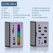 (U100 Ultra)Hagibis USB C dockningsstation med dubbel HDMI-skärm M.2 SSD-hölje Ethernet 100W PD