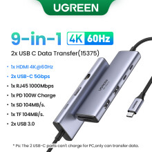 (9-i-1 2USB-C HUB)USB HUB 4K60Hz HDMI Type-C till RJ45 5Gbps USB3.0 PD100W SD&TF Dock-kompatibel bärbar