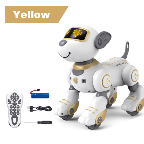 (Oro) Perro robot de control remoto inteligente con acrobacias electrónicas, comandos de voz, programable,