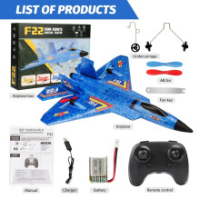 (Sininen) F22 Raptor RC Plane 2.4G 2CH kaukosäätimellä lentävä purjelentokone LED-valoilla EPP Foam lentokonelelut