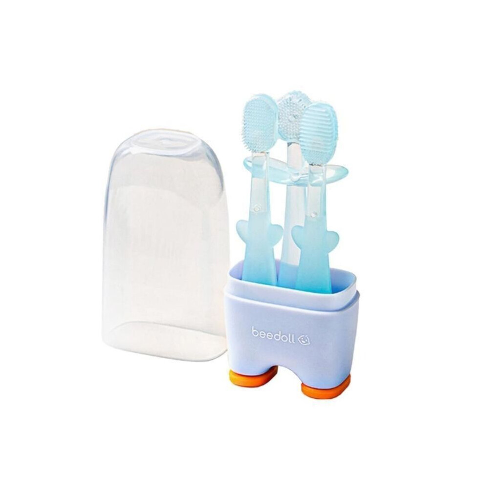 (Bleu) Brosse à dents en silicone pour bébés, mignonne, nettoyage de la langue en PP, brosse à dents