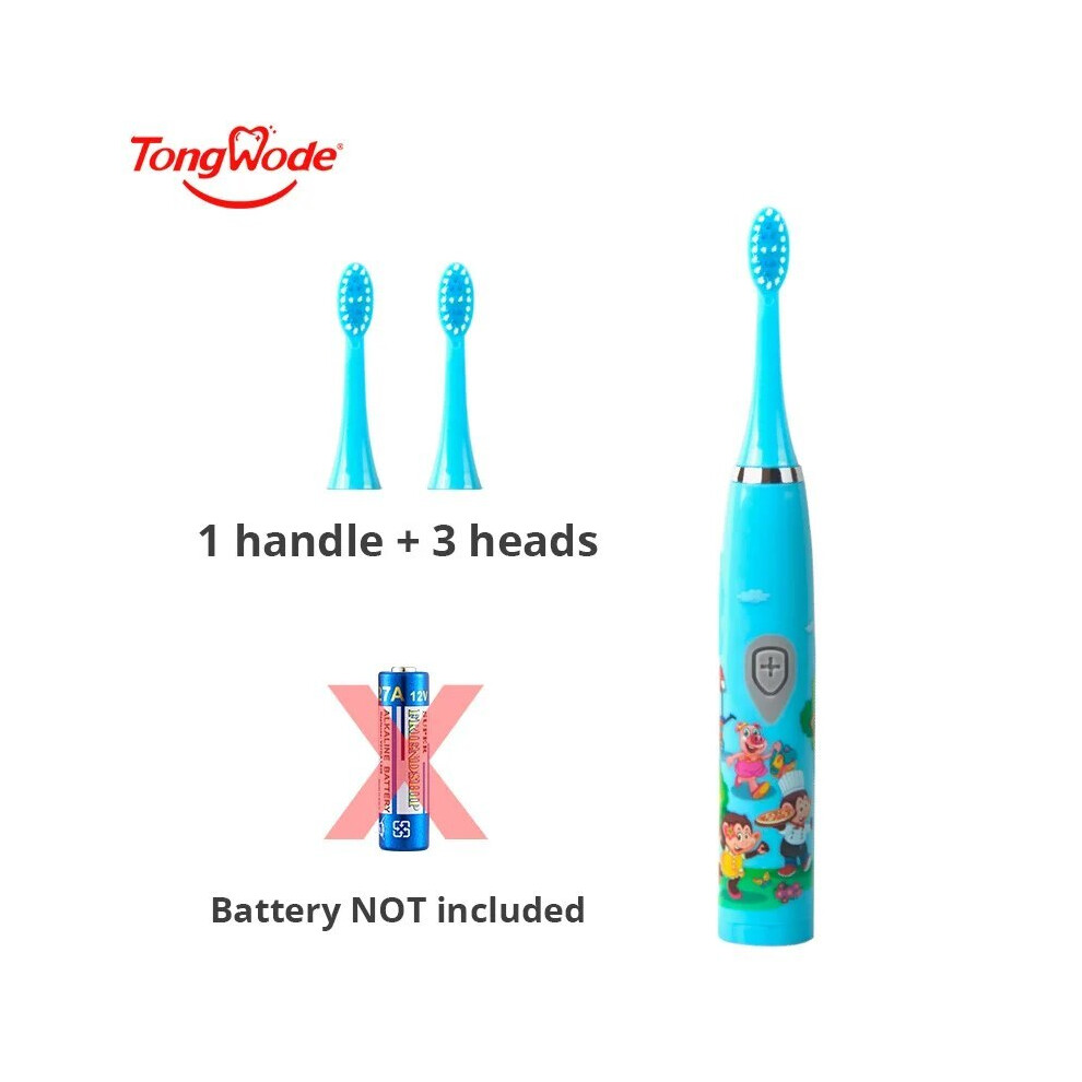 (Bleu avec 3 têtes) Brosse à dents électrique sonique pour enfants IPX7 étanche dessin animé coloré