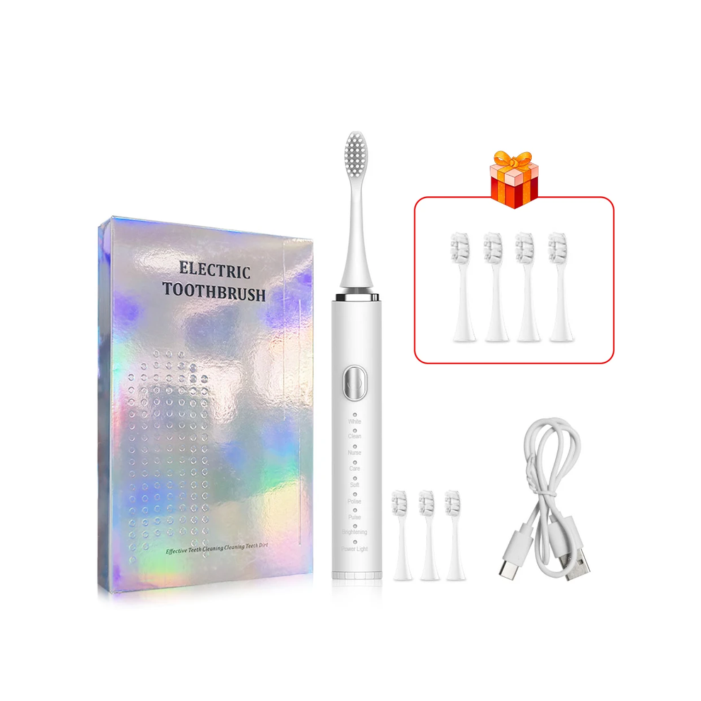 (8 têtes blanches) Brosse à dents électrique sonique pour le blanchiment des dents des adultes, rechargeable
