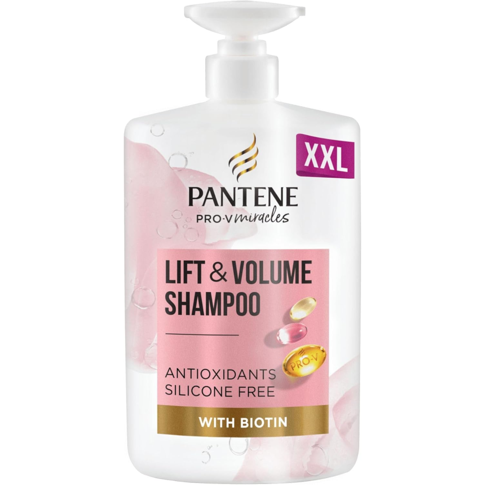 Pantene Biotin & Rose Water Hair Thickening Shampoo, Lift 'n' Volume, 1l, Silicone Free Volume Shampoo