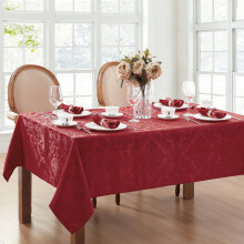 Elrene Home Fashions Caiden Elegance Damask Waterproof Stain & Wrinkle Resistant Fabric Tablecloth 60"""" x 144"""" Oblong/Rectangle Red