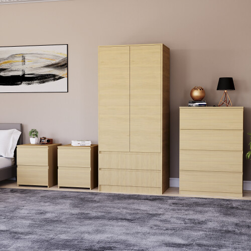 Vida Designs (Pine) Denver 4 Pc Bedroom Set Bedsides Chest Wardrobe 2