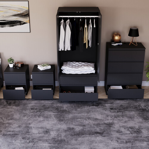 Vida Designs (Black) Denver 4 Pc Bedroom Set Bedsides Chest Wardrobe 2 2