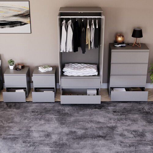 Vida Designs (Grey) Denver 4 Pc Bedroom Set Bedsides Chest Wardrobe 2 2