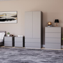 (Grey) Denver 4 Pc Bedroom Set Bedsides Chest Wardrobe 2