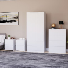 (White) Denver 4 Pc Bedroom Set Bedsides Chest Wardrobe 2