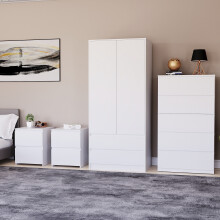 (White) Denver 4 Pc Bedroom Set Bedsides Chest Wardrobe 3