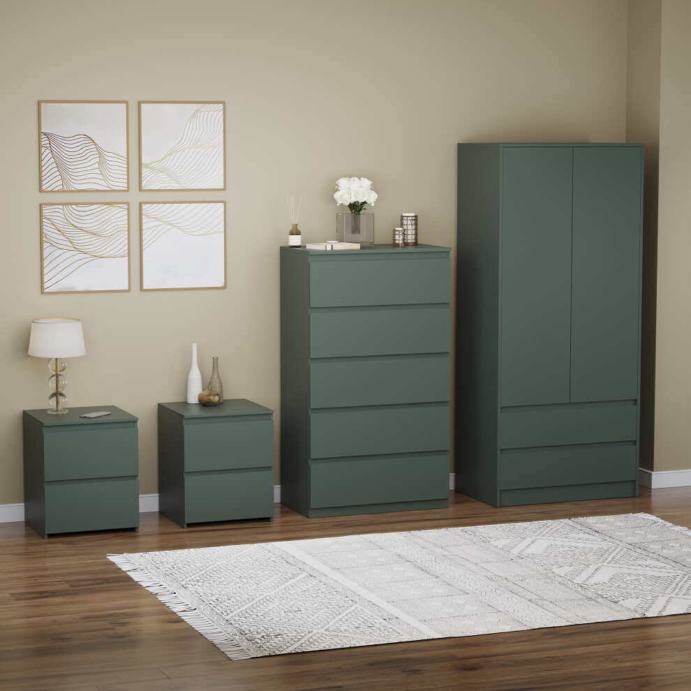 (Jasper Green) Denver 4 Pc Bedroom Set Bedsides Chest Wardrobe 3