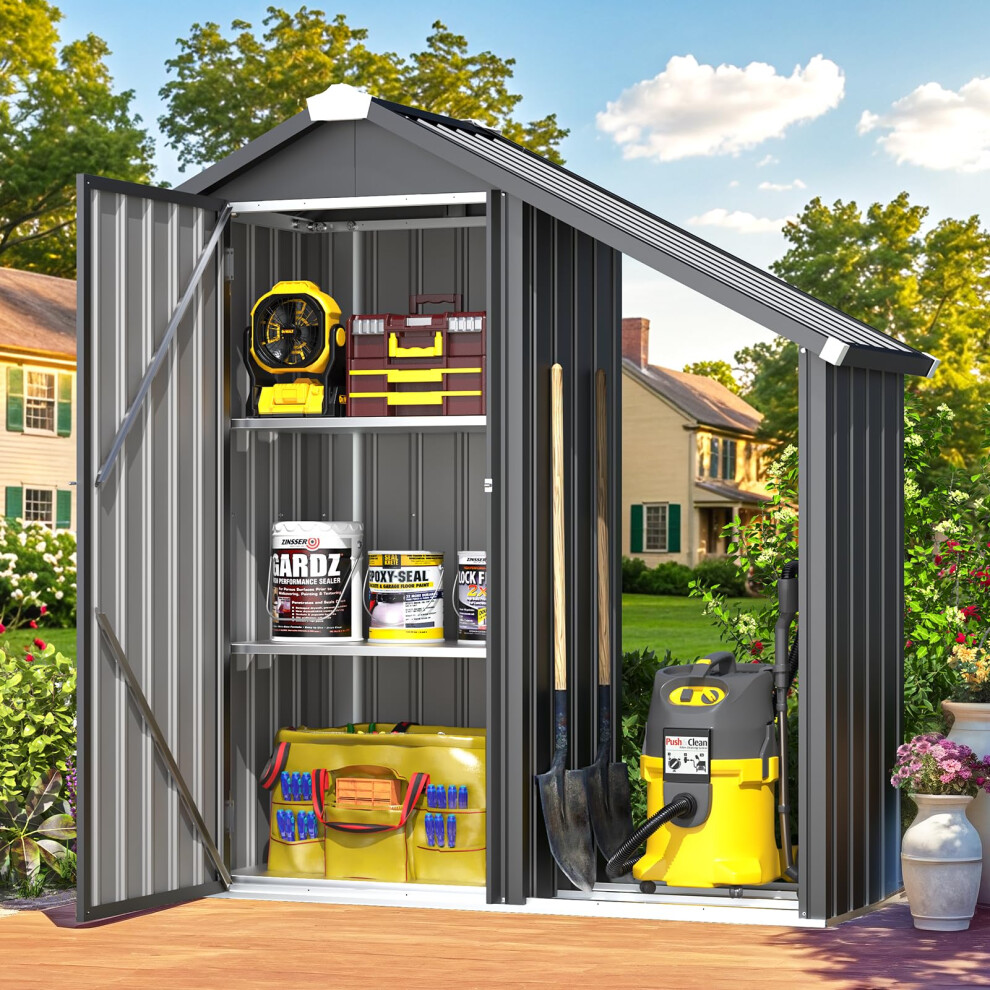 Yodolla Outdoor Tall Garden Storage Box With Door And Shelves