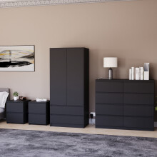 (Black) Denver 4 Piece Bedroom Set Drawer Chest Wardrobe 5