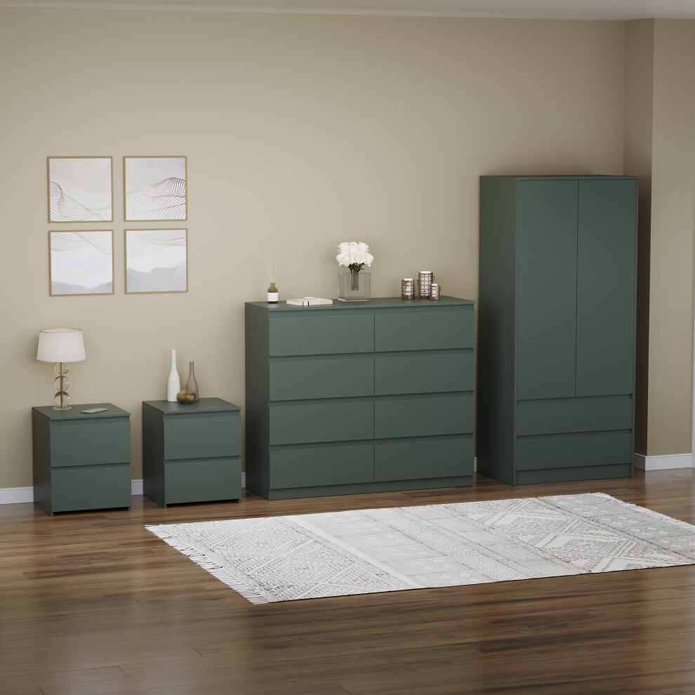 (Jasper Green) Denver 4 Piece Bedroom Set Drawer Chest Wardrobe 5